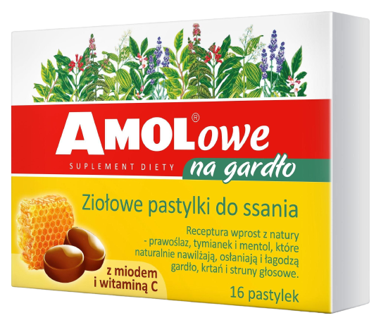 tabletka na gardło bez recepty  AMOLOWE NA GARDŁO z miodem i witaminą C 16 pastylek